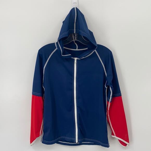 Sun Protection Boys Navy & Red Full Zip Long Sleeve Hoody Size 12 - Picture 1 of 10